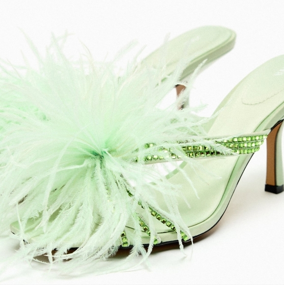 NEW Zara Feathered Heeled Sandals Size 10 - Picture 4 of 7